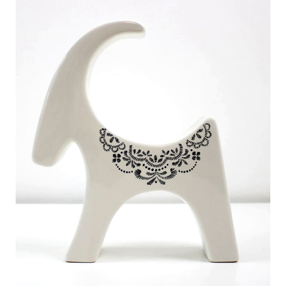 Ikea Vinter 2020 White Ceramic Goat Figurine w/ Black Detail Scandinavian HTF